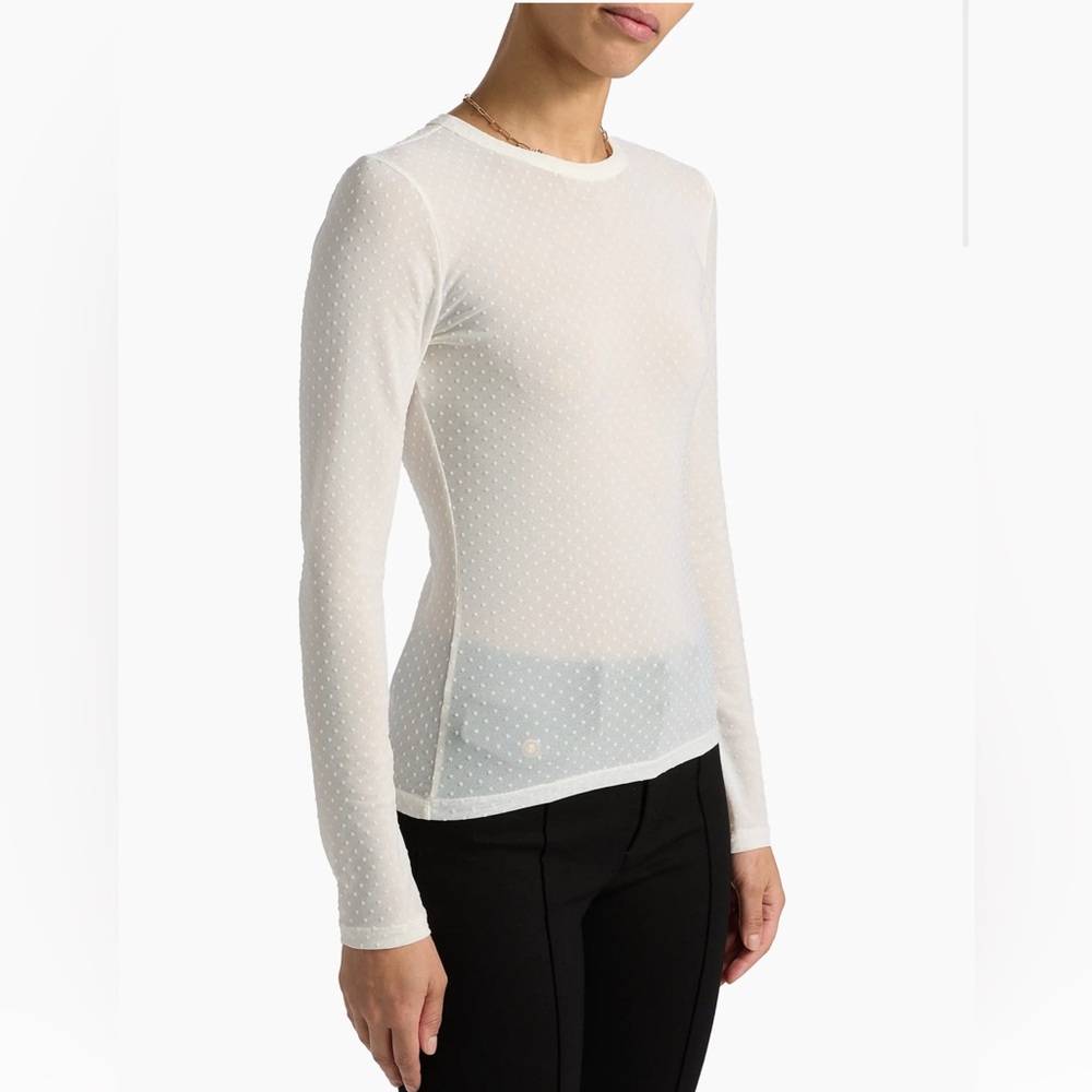 Frame The Mesh Polka Dot Top in Cream Off White S Sheer Cewneck Long Sleeve $278 - Picture 5 of 16